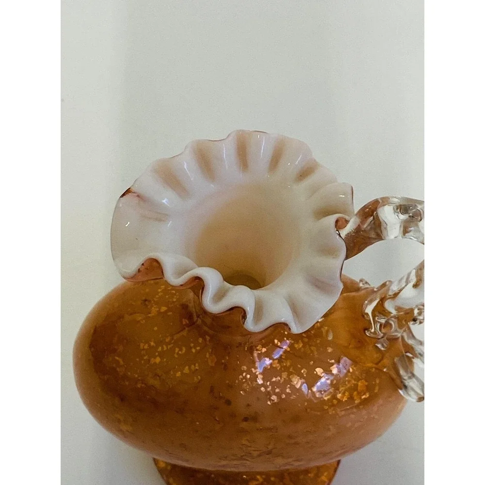 Vintage Orange Gold Aventurine Art Glass Decanter Murano‎ Style Ruffled Cruet